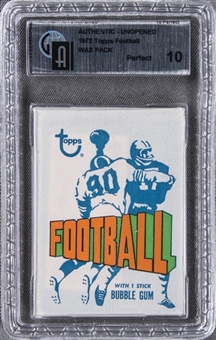 1972 Topps Football Unopened Wax Pack - GAI PERFECT 10
